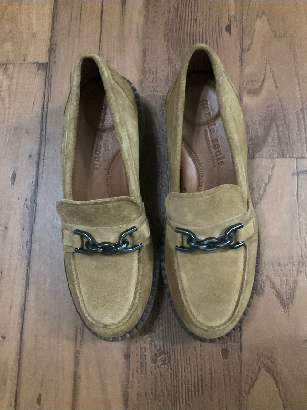 Gentle Soul Libby Horse-bit Tan Suede  Chunky Loafers SZ 8